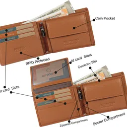 getoree Men Casual Beige Genuine Leather RFID Wallet - Regular Size image 3