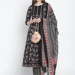 Rajnandini Women Floral Printed Gotta Patti Pure Cotton Kurta & Trouser With Dupatta image 1