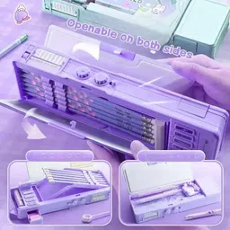 k3nterprises Cartoon Magic World Dual Password Pencil Box Set with Cute Pens Eraser Keychain cartoon Art Plastic Pencil Box image 2