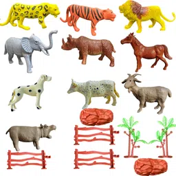 zesthome Animal Toys for Kids – 17 Pcs Animal set Figures with Fence, Trees & Stones image 2