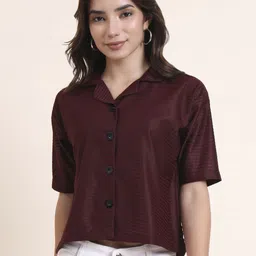 dressberry Women Boxy Fit Self Design Lapel Collar Casual Shirt-picture-17