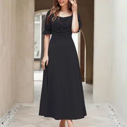 houseofcommon Women Fit and Flare Black Midi/Calf Length Dress image 5