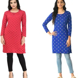 indiweaves Pack of 2 Women Self Design Wool Straight Kurta-picture-32