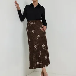 fable street Women Checkered A-line Brown Skirt-picture-40
