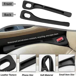 autobizarre 2 Pc Black Car Seat & Center Console Gap Filler with Mobile,Card/Key Holder Car Side Seat Catcher image 4