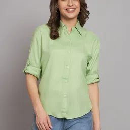 funday fashion Women Regular Fit Solid Spread Collar Casual Shirt-picture-22