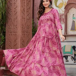 charvi creation Women Printed, Embroidered Viscose Rayon Flared Kurta image 2