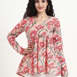 lime diva Women Floral Print Pure Cotton Flared Kurta-picture-15