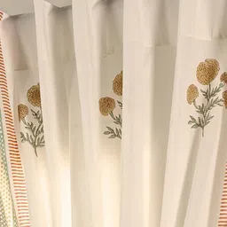 peepul tree Jaipuri Hand Block Print Cotton with Floral Border Rust,Mustard & Teal 1Pc (5ft) Window Sheer Curtain image 2