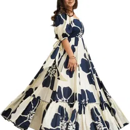 vimura fashion Printed Rayon Blend Stitched Flared/A-line Gown image 2