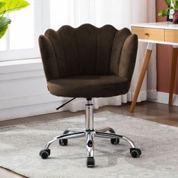 finch fox Modern Crown Chair with Wheels Desk Task Chair Velvet Fabric in Brown Color Acrylic Office Adjustable Arm Chair-picture-47