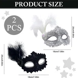 proberos 2 Pcs Masquerade Mask with Feather Women Venetian Halloween Cosplay Mask for Party Mask image 3