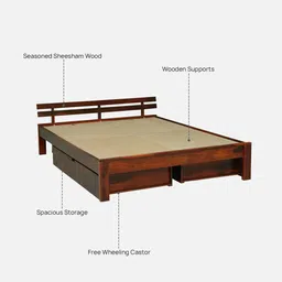 woodsworth from pepperfry Brakel Sheesham Wood Queen Size Bed In Honey Oak Finish With Drawer Storage image 3