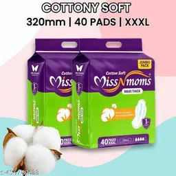 miss n moms COTTON SOFT, XXXL(80 PADS, 320mm) Extra soft pads, combo & pack of-2 cotton pads Sanitary Pad-picture-16