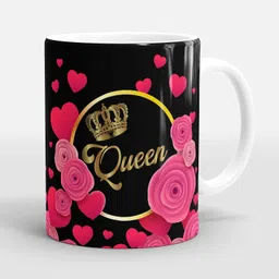 gift4you King Queen" Printed Couple Cup, Coffee/Tea Cup set Ideal for Husband & Wife,Couple,Lovers Ceramic Coffee Mug image 3