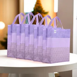 heart home Non-Woven Half-Print Shopping Bags for Grocery|Pack of 5|Large|Purple Pack of 5 Grocery Bags-picture-17