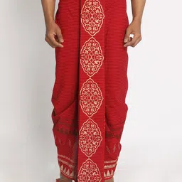 Nakshi Rayon Red Block Print Dhoti Solid, Printed Men Dhoti-picture-24