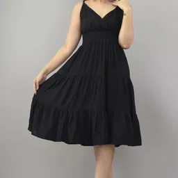 iqraar Women A-line Black Knee Length Dress-picture-11