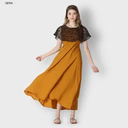 Women Maxi Yellow, Black Full Length Dress-image-25