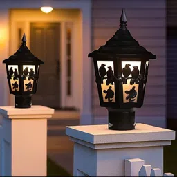 kinis Vintage Black Bird & Rose Design Gate Lamp – Decorative Outdoor Post Light, Warm White Glow for Home Entrance/Pillar Lights for Garden, Patio, Boundreis or Entryway (Pack of 2, Without Bulb) Gate Light Outdoor Lamp-picture-26