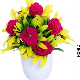 s-biv Set of 4 Pieces flowers with pot for home decoration Multicolor, Red, Pink Rose Artificial Flower with Pot image 4