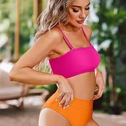 recent fashion Solid Women Bikini Yellow Swimsuit image 3