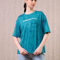 technosport Women Self Design Round Neck Polyester Dark Blue T-Shirt-picture-14
