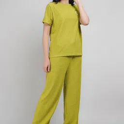 lugo Women Night Suit Set Green Solid image 4