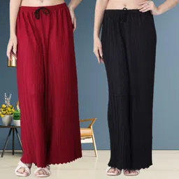 irha Pack of 2 Women Relaxed Maroon, Black Polyester Trousers-picture-10