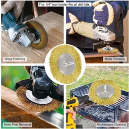 inditrust 5 pcs 65mm Crimped Round wire brush wheel 1/4inch tool for rust removal, Strip Brush image 2