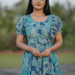 shree textiles Floral Print Georgette Stitched Anarkali Gown image 4