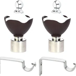 crezx Brown, White, Silver Rod Rail Bracket, Curtain Knobs, Curtain Hooks Metal-picture-37