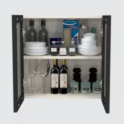 specialitypanels Aluminium Black Profile 2 Brown Tinted Glass handless shutters Wall Cabinet in Highland Pine Finish image 5