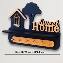 gyaar Sweet Home Wooden Key Holder for Wall with 7 Metal Hooks Wood Key Holder image 3