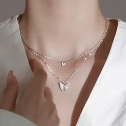 Alinora Jewels Silver Butterfly Layered Pendant Necklace for Women & Girls Sterling Silver Cubic Zirconia Sterling Silver Pendant-picture-40