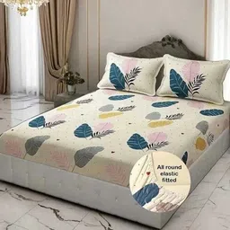 yatin fab Microfiber King Fitted (Elastic) 220 TC Printed Bedsheet image 1