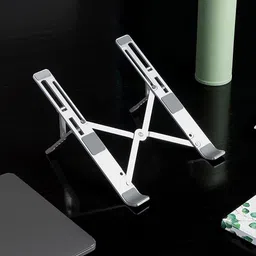 QueryZen Aluminium Portable Notebook Holder Adjustable Foldable Ventilated Desk Tablet Laptop Stand for New Apple MacBook Pro Air and ASUS Samsung HP Dell Acer Aluminium Desk Stand Laptop Stand with Adjustable Height Compatible with Universal Laptops image 5