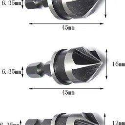 as tool center Countersink Drill Bit Set 5 Flute 90° Chamfer 3pcs Countersunk Screws image 2