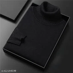 urban warms Men Self Design High Neck Black Sweater image 2