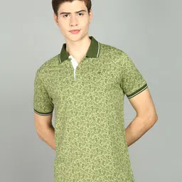 raymond Men Printed Polo Neck Pure Cotton Green T-Shirt image 1