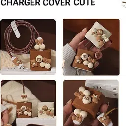 BeeNex Cute M&M Bear Protective Charger Case Cover for i-Phone 18W-20W USB-C Adapter Cable Protector image 5