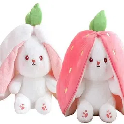 wiplk Reversible Strawberry Rabbit Bunny Plush Toys with Zipper Gifts 30 cm - 30 cm-picture-15