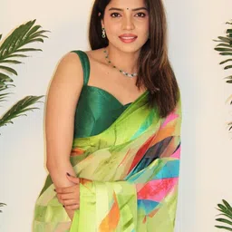 SANJANA  SILK Abstract Printed Satin Saree image 2