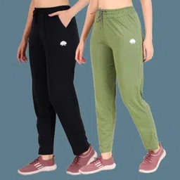 gaa Pack of 2 Women Solid Dark Blue, Light Green Track Pants-picture-17