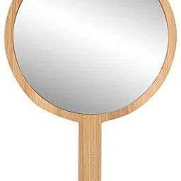victor enterprise Wooden handle mirror round shape for shaving, makeup & grooming - 10.5" image 1