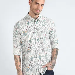 flying machine Men Slim Fit Printed Spread Collar Casual Shirt image 1