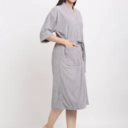 poorak Grey Free Size Bath Robe image 4