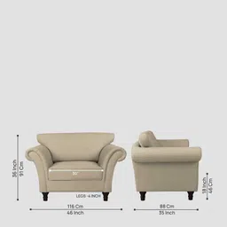 febonic Rana Fabric 1 Seater Sofa in Cotton Beigen Color image 2