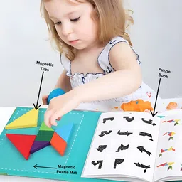 kidobrains Magnetic Tangram Puzzle Book for Kids | Travel Brain Game | Montessori Toy image 3