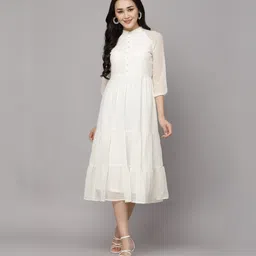 Women Fit and Flare White Midi/Calf Length Dress-image-37